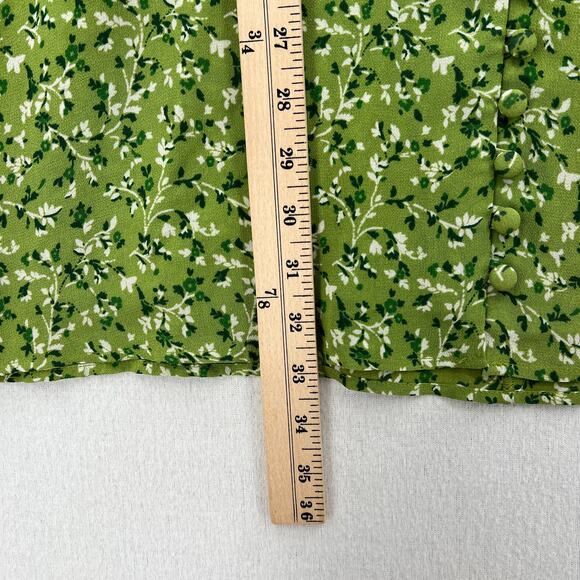REFORMATION Alison Puff Sleeve Mini Dress Womens 8 Green Floral Button Front - Picture 15 of 15